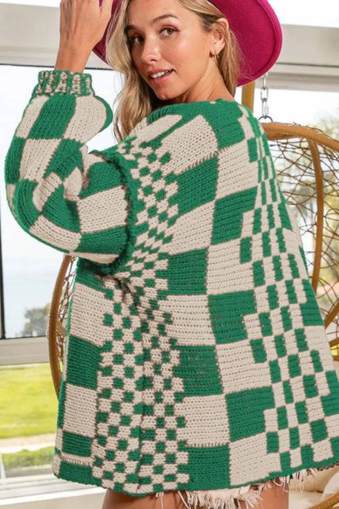 'Celandine' Checkered Drop Shoulder Cardigan - Celes Fashion
